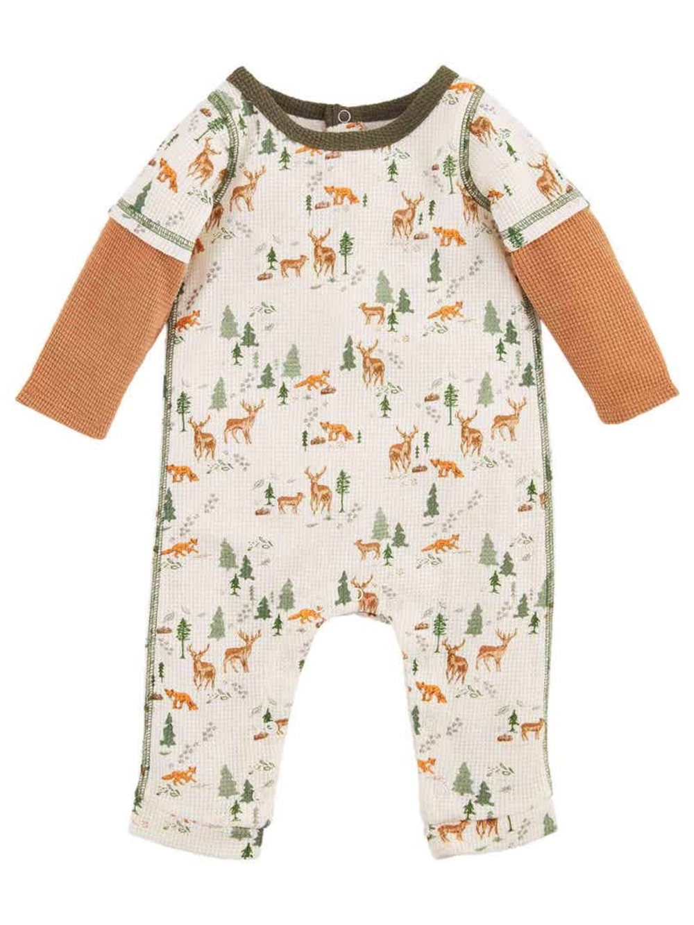 Mudpie Deer Print Waffle knit Bodysuit
